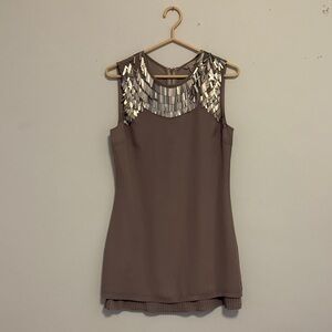 Lavender Ted Baker Sleeveless Dress with Silver Accents and pleated bottom